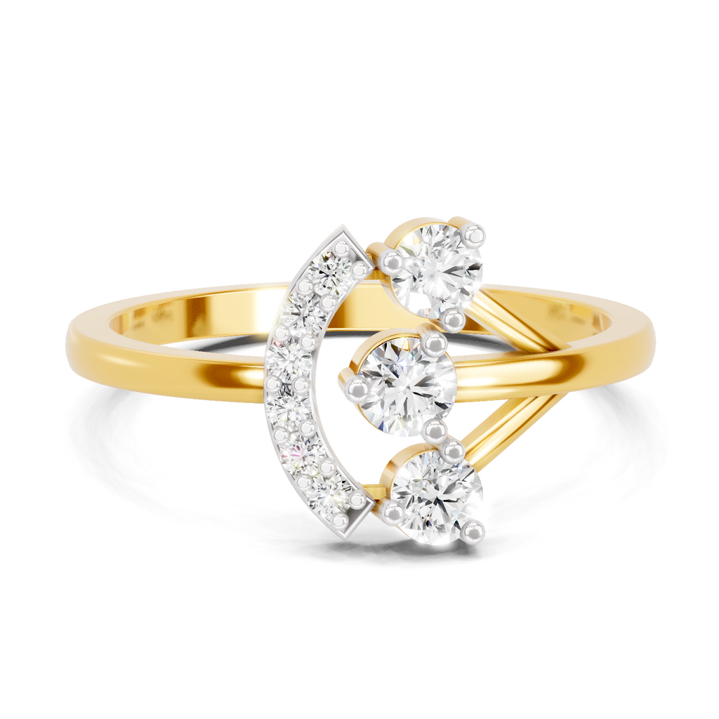 Lab Grown Diamond Ring 0.3 Carat IGI Certified Round Shape 925 Sterling Silver Gold Plated Fashion Ring