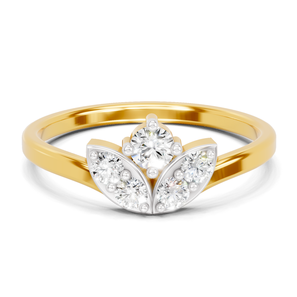 Lab Grown Diamond Ring 0.3 Carat IGI Certified Round Shape 925 Sterling Silver Gold Plated Floral Ring