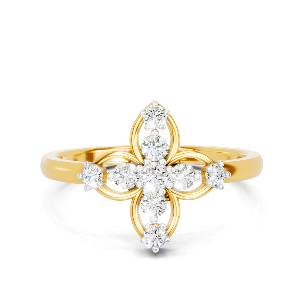 Lab Grown Diamond Ring 0.31 Carat IGI Certified Round Shape 925 Sterling Silver Gold Plated Floral Ring