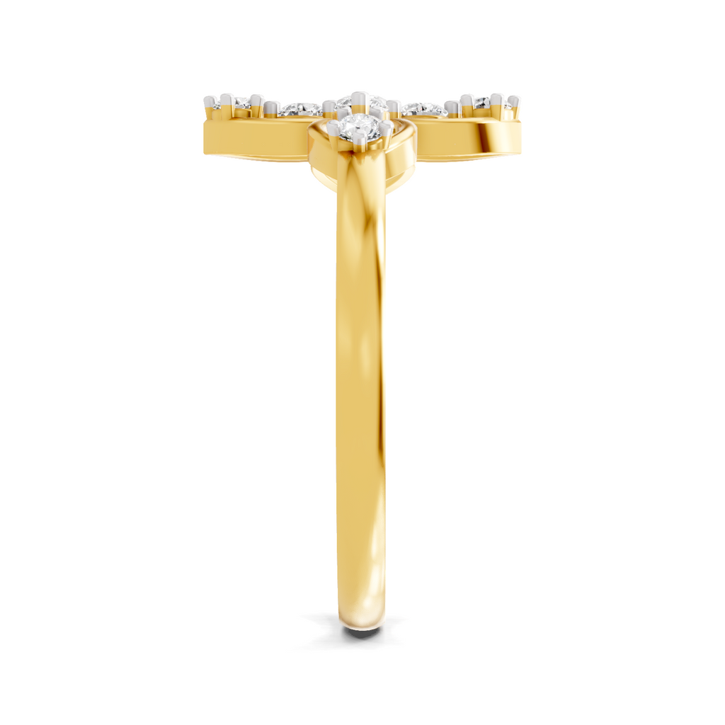 Lab Grown Diamond Ring 0.31 Carat IGI Certified Round Shape 925 Sterling Silver Gold Plated Floral Ring