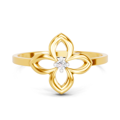 Lab Grown Diamond Ring 0.01 Carat Round Shape 925 Sterling Silver Gold Plated Floral Ring
