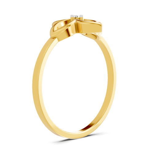 Lab Grown Diamond Ring 0.01 Carat Round Shape 925 Sterling Silver Gold Plated Floral Ring