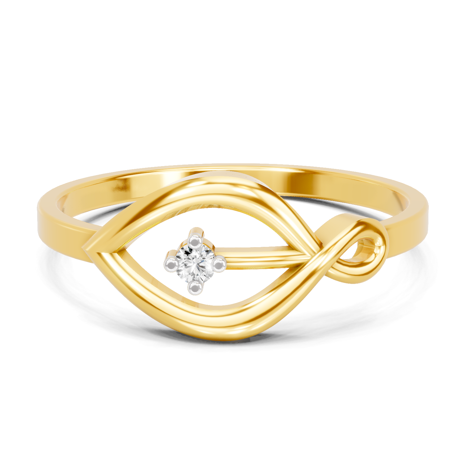 Lab Grown Diamond Ring 0.02 Carat Round Shape 925 Sterling Silver Gold Plated Leaf Ring