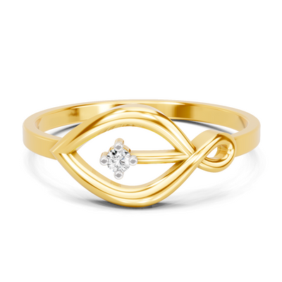 Lab Grown Diamond Ring 0.02 Carat Round Shape 925 Sterling Silver Gold Plated Leaf Ring