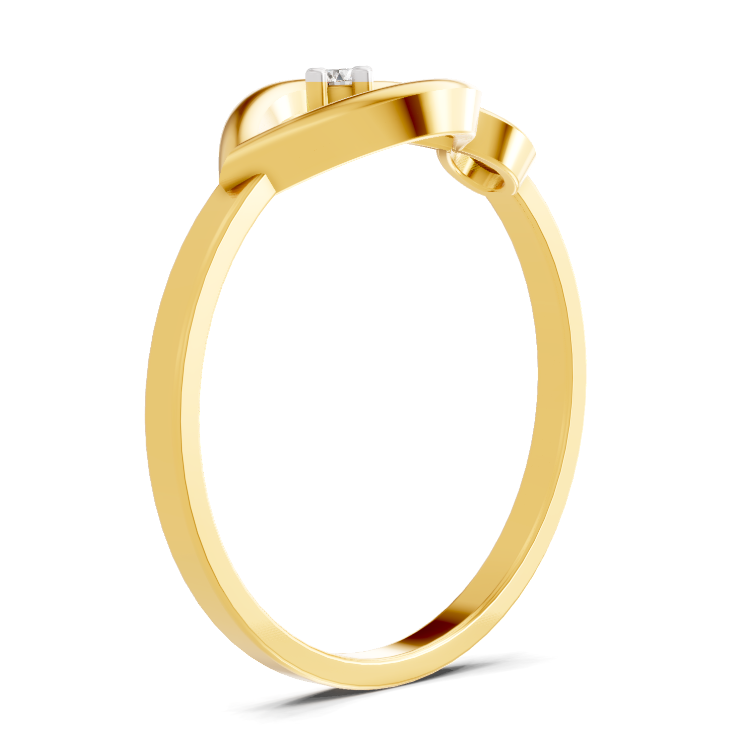 Lab Grown Diamond Ring 0.02 Carat Round Shape 925 Sterling Silver Gold Plated Leaf Ring