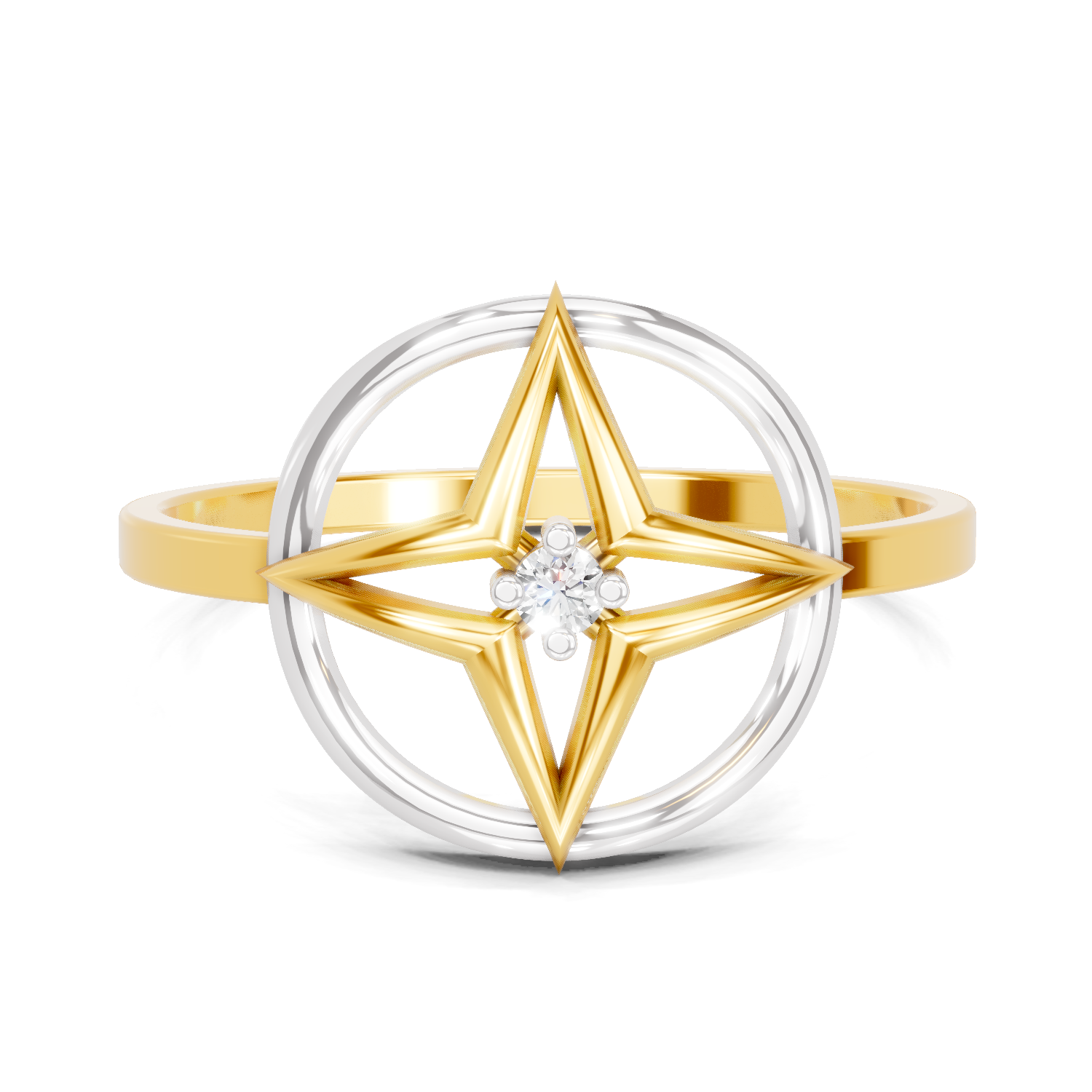 Lab Grown Diamond Ring 0.02 Carat Round Shape 925 Sterling Silver Gold Plated Star Fashion Ring
