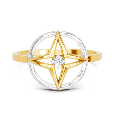 Lab Grown Diamond Ring 0.02 Carat Round Shape 925 Sterling Silver Gold Plated Star Fashion Ring