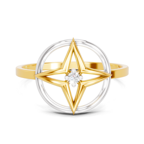 Lab Grown Diamond Ring 0.02 Carat Round Shape 925 Sterling Silver Gold Plated Star Fashion Ring