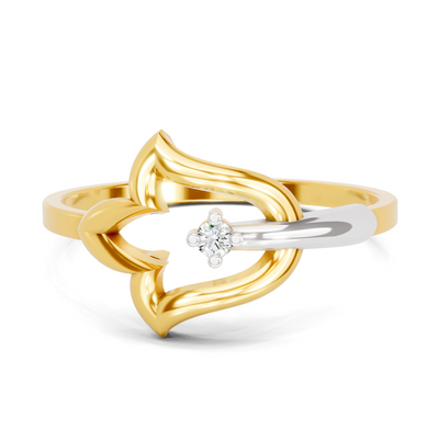 Lab Grown Diamond Ring 0.02 Carat Round Shape 925 Sterling Silver Gold Plated Lotus Fashion Ring