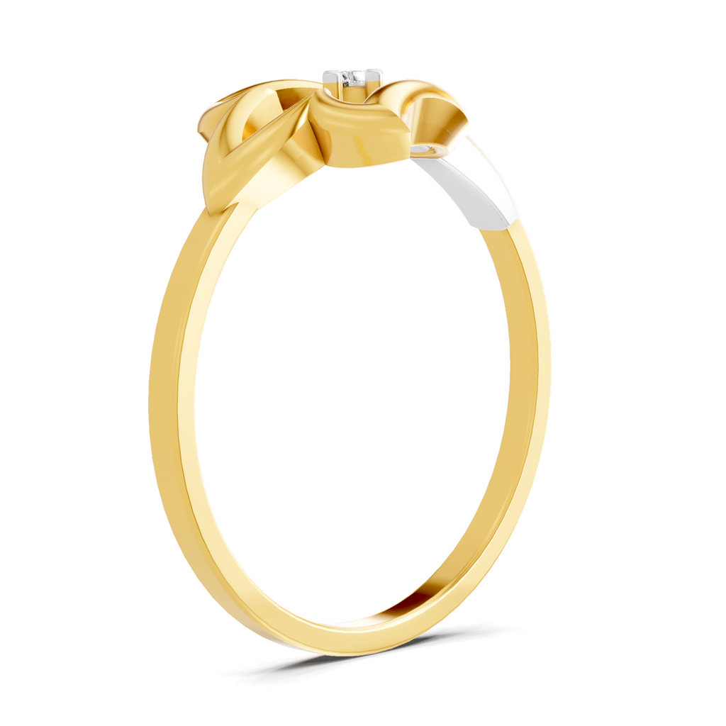 Lab Grown Diamond Ring 0.02 Carat Round Shape 925 Sterling Silver Gold Plated Lotus Fashion Ring
