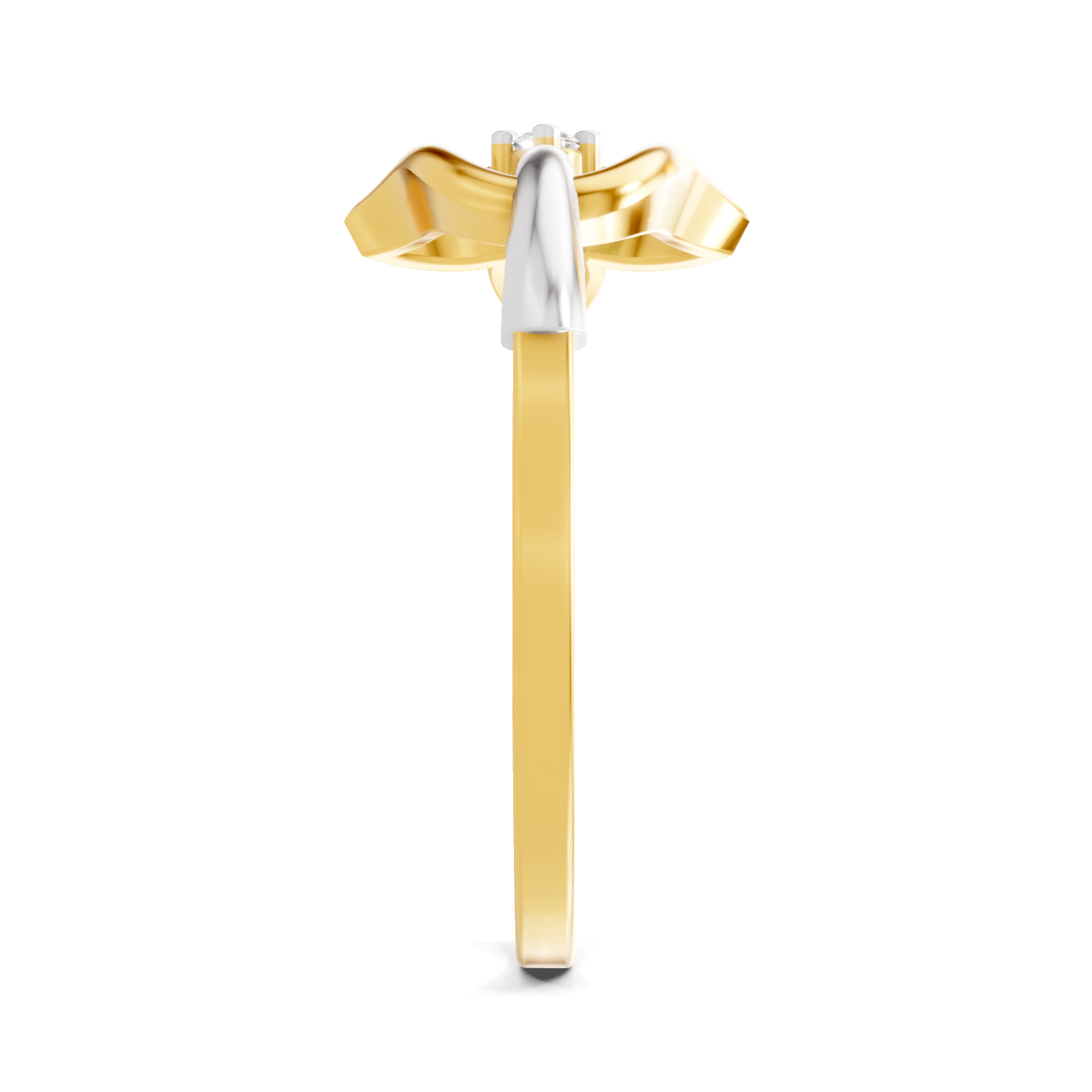 Lab Grown Diamond Ring 0.02 Carat Round Shape 925 Sterling Silver Gold Plated Lotus Fashion Ring