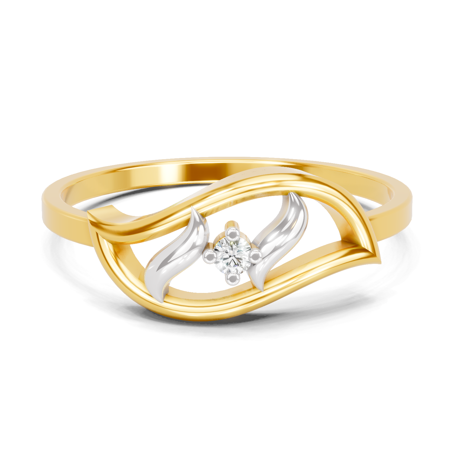 Lab Grown Diamond Ring 0.02 Carat Round Shape 925 Sterling Silver Gold Plated Leaf Fashion Ring