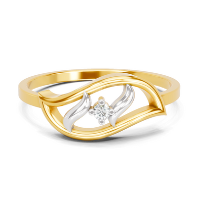 Lab Grown Diamond Ring 0.02 Carat Round Shape 925 Sterling Silver Gold Plated Leaf Fashion Ring