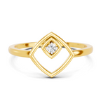 Lab Grown Diamond Ring 0.02 Carat Round Shape 925 Sterling Silver Gold Plated Square Fashion Ring