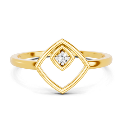 Lab Grown Diamond Ring 0.02 Carat Round Shape 925 Sterling Silver Gold Plated Square Fashion Ring