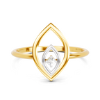 Lab Grown Diamond Ring 0.02 Carat Round Shape 925 Sterling Silver Gold Plated Petal Fashion Ring