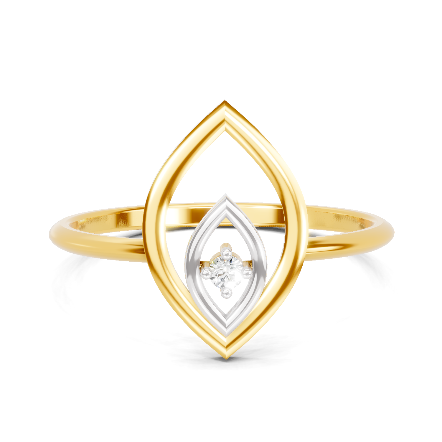 Lab Grown Diamond Ring 0.02 Carat Round Shape 925 Sterling Silver Gold Plated Petal Fashion Ring