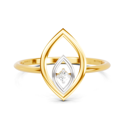 Lab Grown Diamond Ring 0.02 Carat Round Shape 925 Sterling Silver Gold Plated Petal Fashion Ring