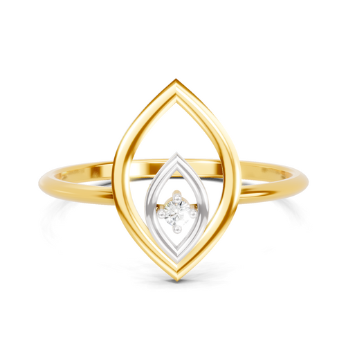 Lab Grown Diamond Ring 0.02 Carat Round Shape 925 Sterling Silver Gold Plated Petal Fashion Ring