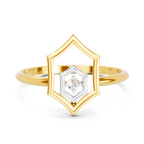 Lab Grown Diamond Ring 0.02 Carat Round Shape 925 Sterling Silver Gold Plated Hexagon Fashion Ring