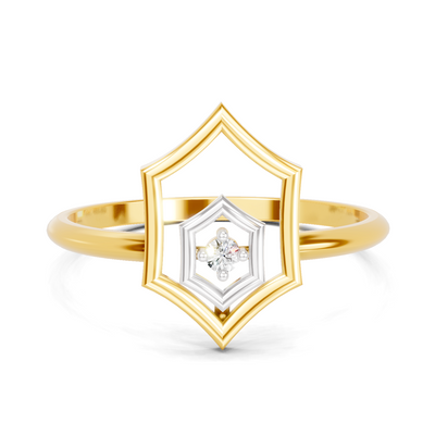 Lab Grown Diamond Ring 0.02 Carat Round Shape 925 Sterling Silver Gold Plated Hexagon Fashion Ring