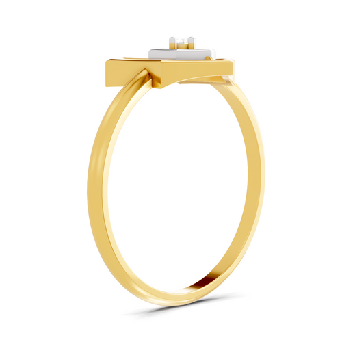Lab Grown Diamond Ring 0.02 Carat Round Shape 925 Sterling Silver Gold Plated Hexagon Fashion Ring