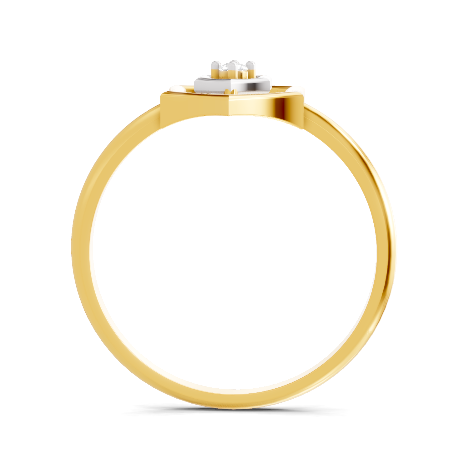 Lab Grown Diamond Ring 0.02 Carat Round Shape 925 Sterling Silver Gold Plated Hexagon Fashion Ring