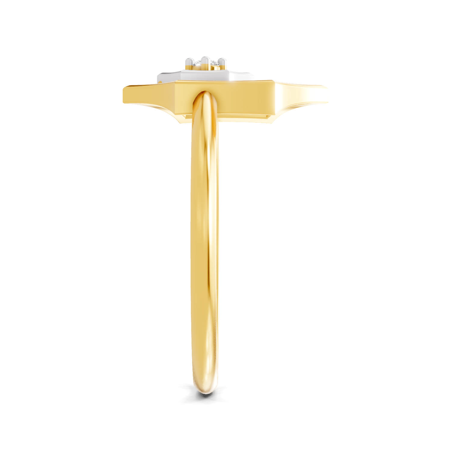 Lab Grown Diamond Ring 0.02 Carat Round Shape 925 Sterling Silver Gold Plated Hexagon Fashion Ring