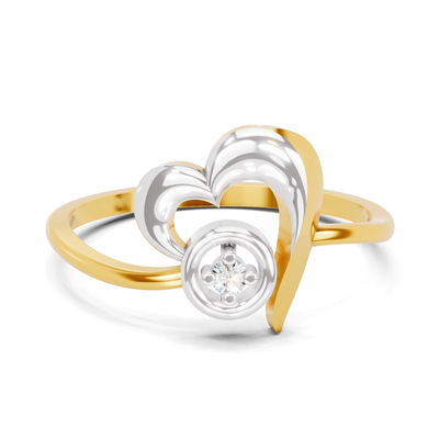 Lab Grown Diamond Ring 0.02 Carat Round Shape 925 Sterling Silver Gold Plated Heart Ring