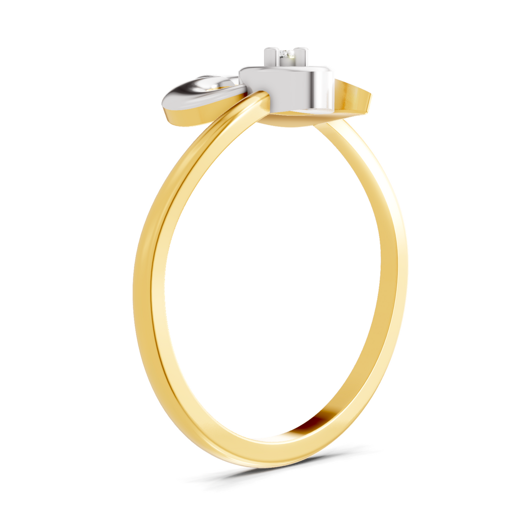 Lab Grown Diamond Ring 0.02 Carat Round Shape 925 Sterling Silver Gold Plated Heart Ring