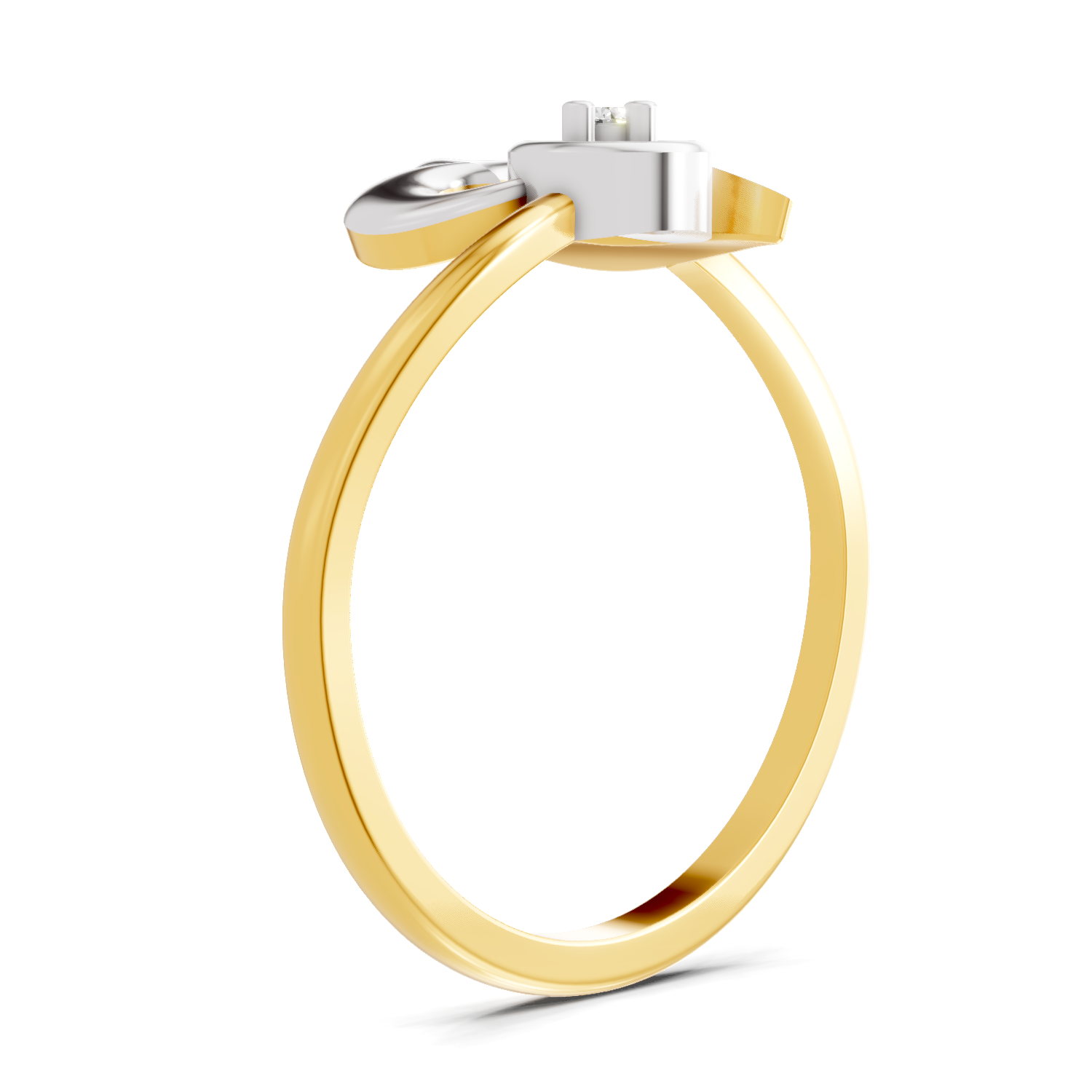 Lab Grown Diamond Ring 0.02 Carat Round Shape 925 Sterling Silver Gold Plated Heart Ring