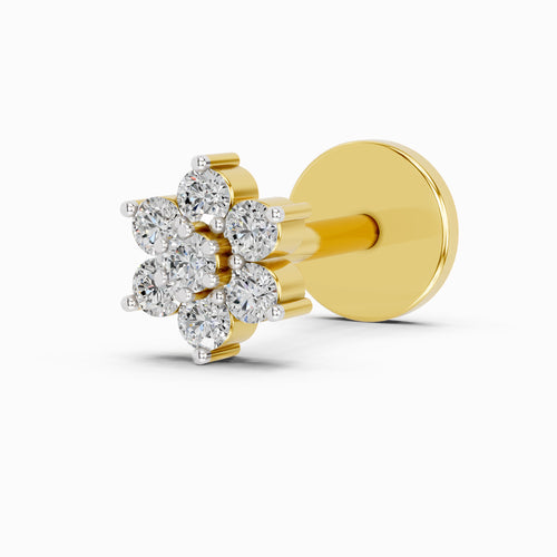 Lab Grown Diamond 0.07CT 925 Sterling Silver Gold Plated Round Shape Nose Pin