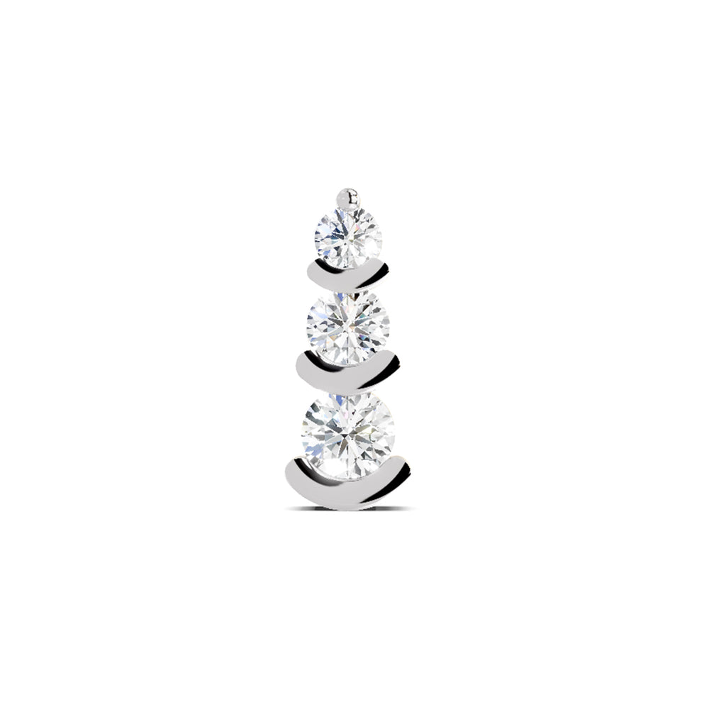 Lab Grown Diamond Nosepin 0.05 Carat Round Shape 925 Sterling Silver Yellow Gold Plated 3 Stone Nosepin
