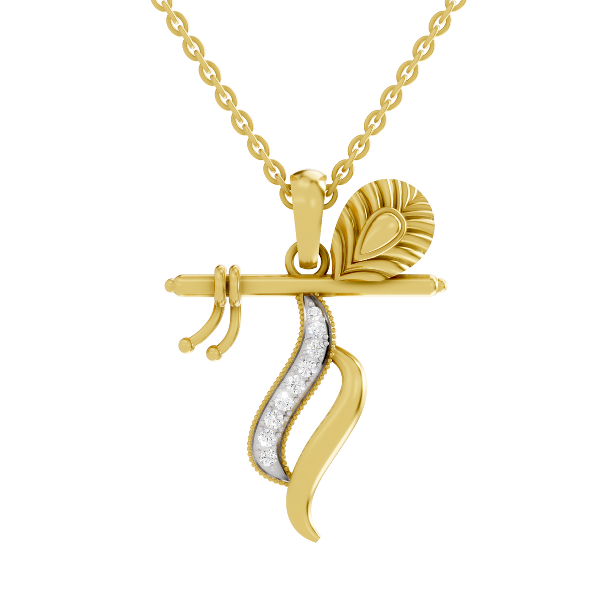 SPARQ Lord Krishna Bansuri & Peacock Feather Diamond Pendant For Men & Women
