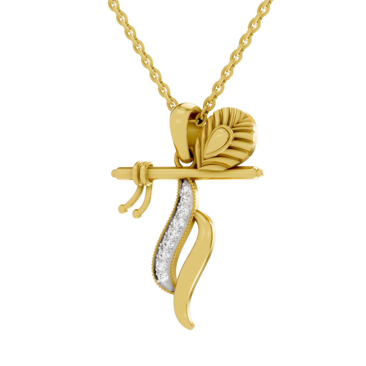 SPARQ Lord Krishna Bansuri & Peacock Feather Diamond Pendant For Men & Women