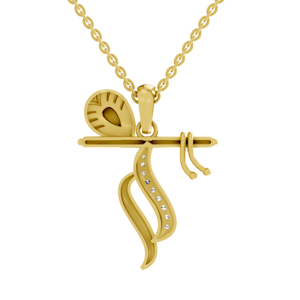SPARQ Lord Krishna Bansuri & Peacock Feather Diamond Pendant For Men & Women