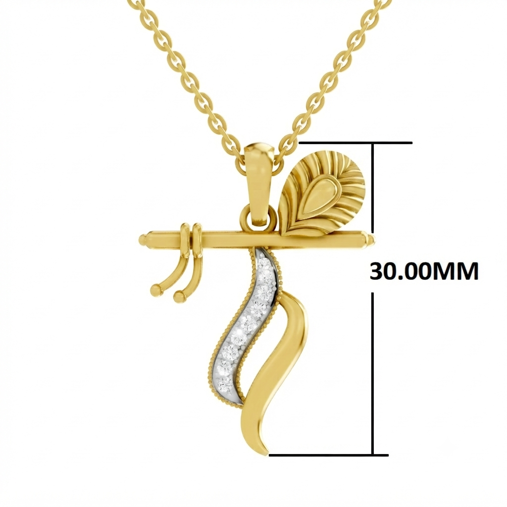 SPARQ Lord Krishna Bansuri & Peacock Feather Diamond Pendant For Men & Women