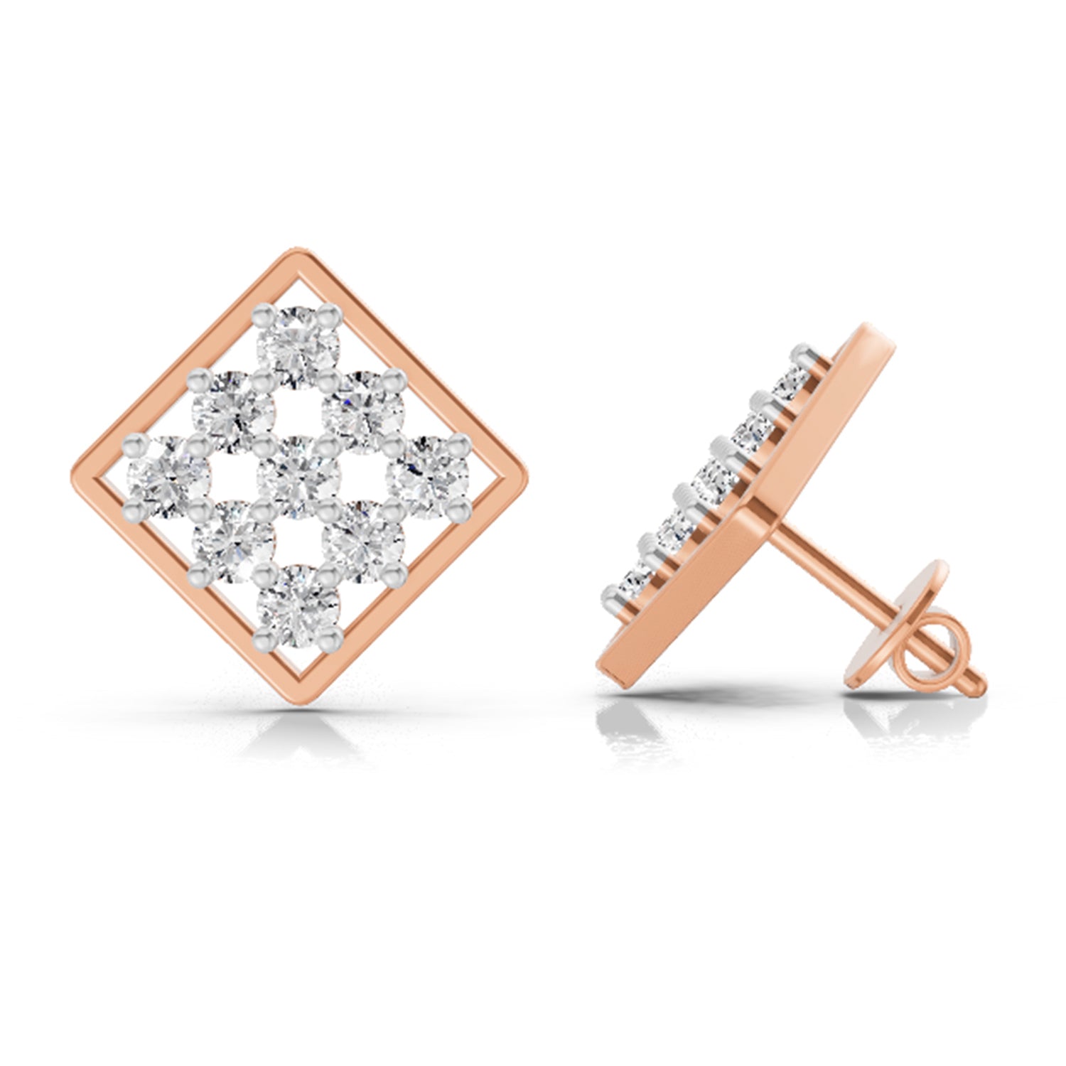 Lab Grown Diamond Earrings 1 Carat IGI Certified Round Shape 925 Sterling Silver Yellow Gold Plated Square Fashion Earrings