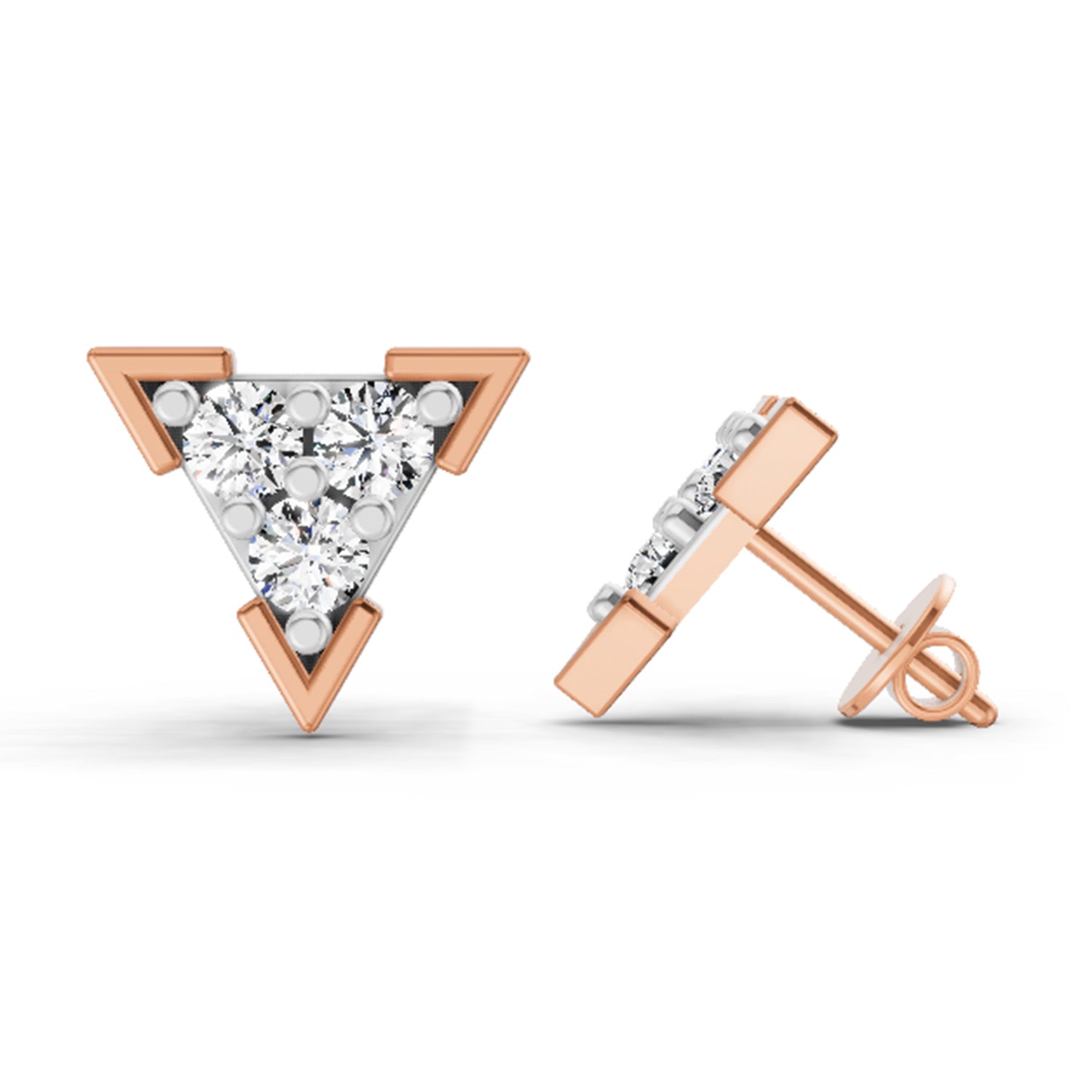 Lab Grown Diamond Earrings 1 Carat IGI Certified Round Shape 925 Sterling Silver Yellow Gold Plated Triangle Fashion Earrings
