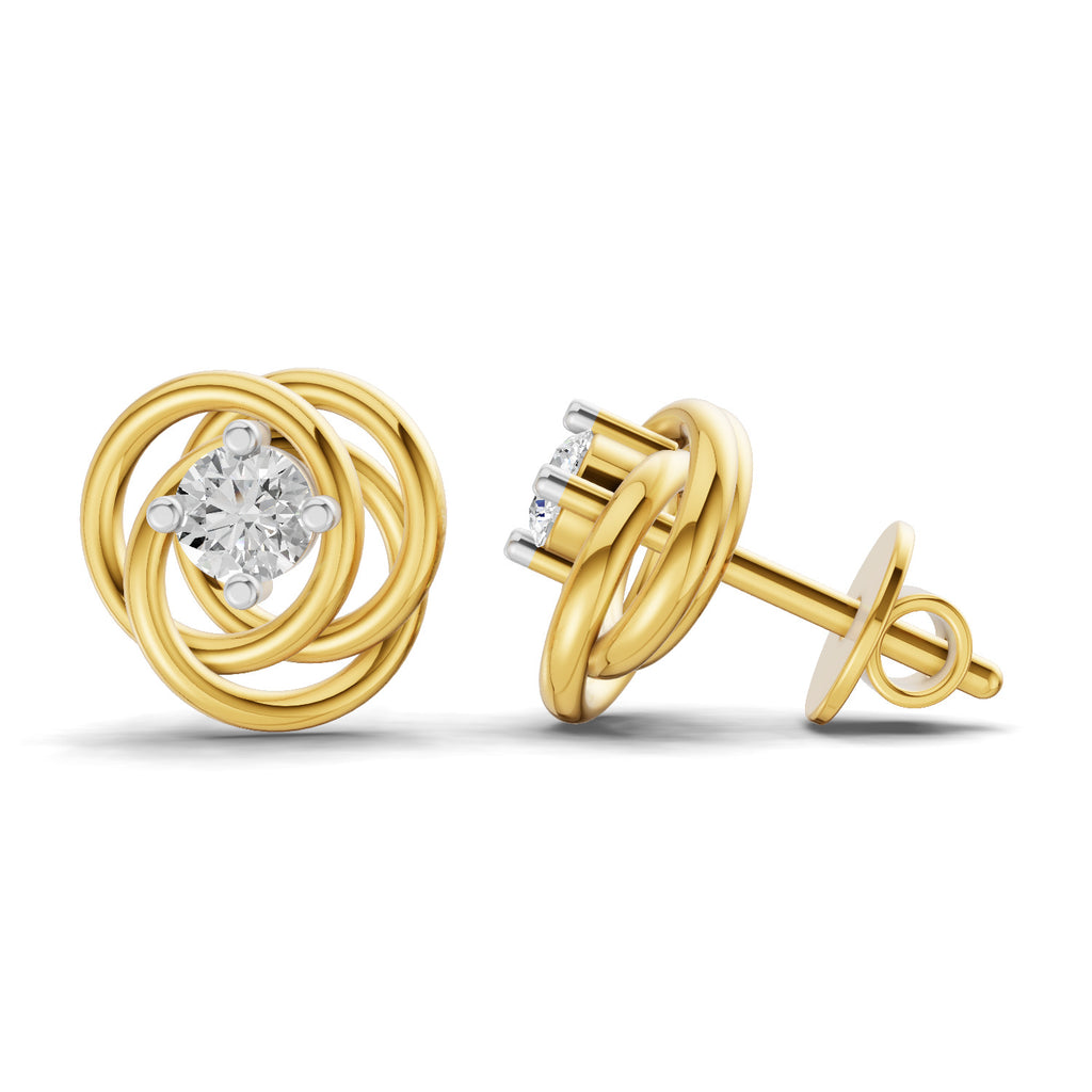 Lab Grown Diamond Earrings 0.27 Carat IGI Certified Round Shape F-G VS Quality| 925 Sterling Silver Gold Plated Eternal Knot Diamond Stud Earrings