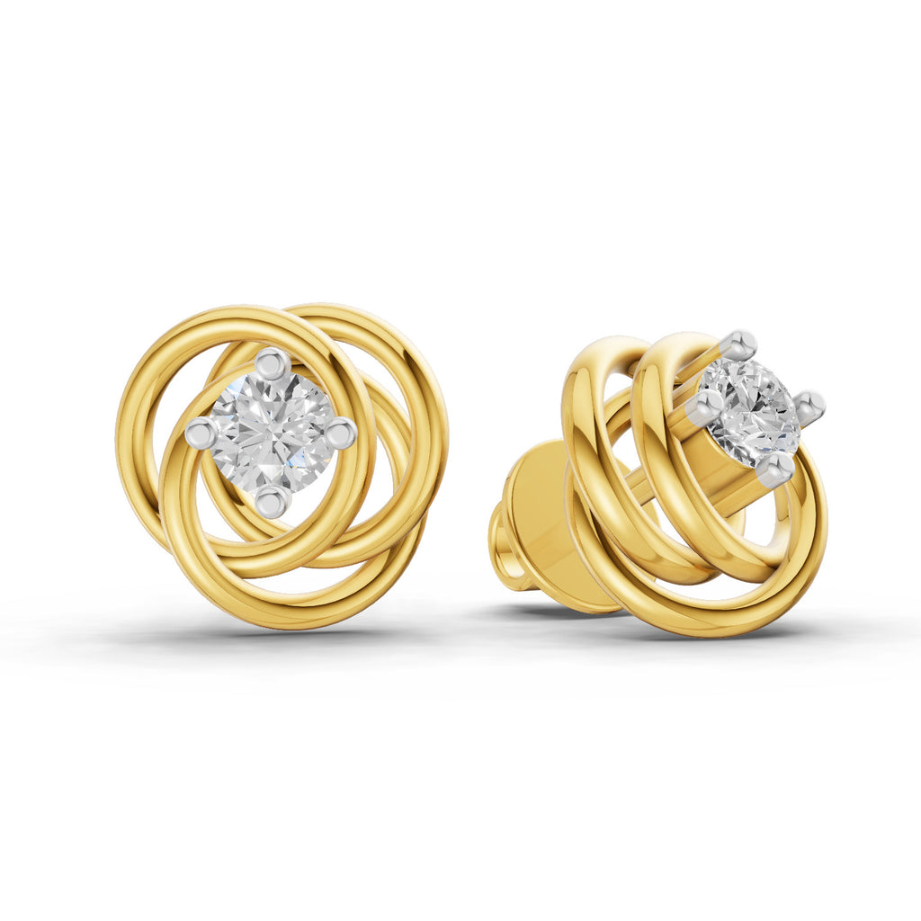 Lab Grown Diamond Earrings 0.27 Carat IGI Certified Round Shape F-G VS Quality| 925 Sterling Silver Gold Plated Eternal Knot Diamond Stud Earrings