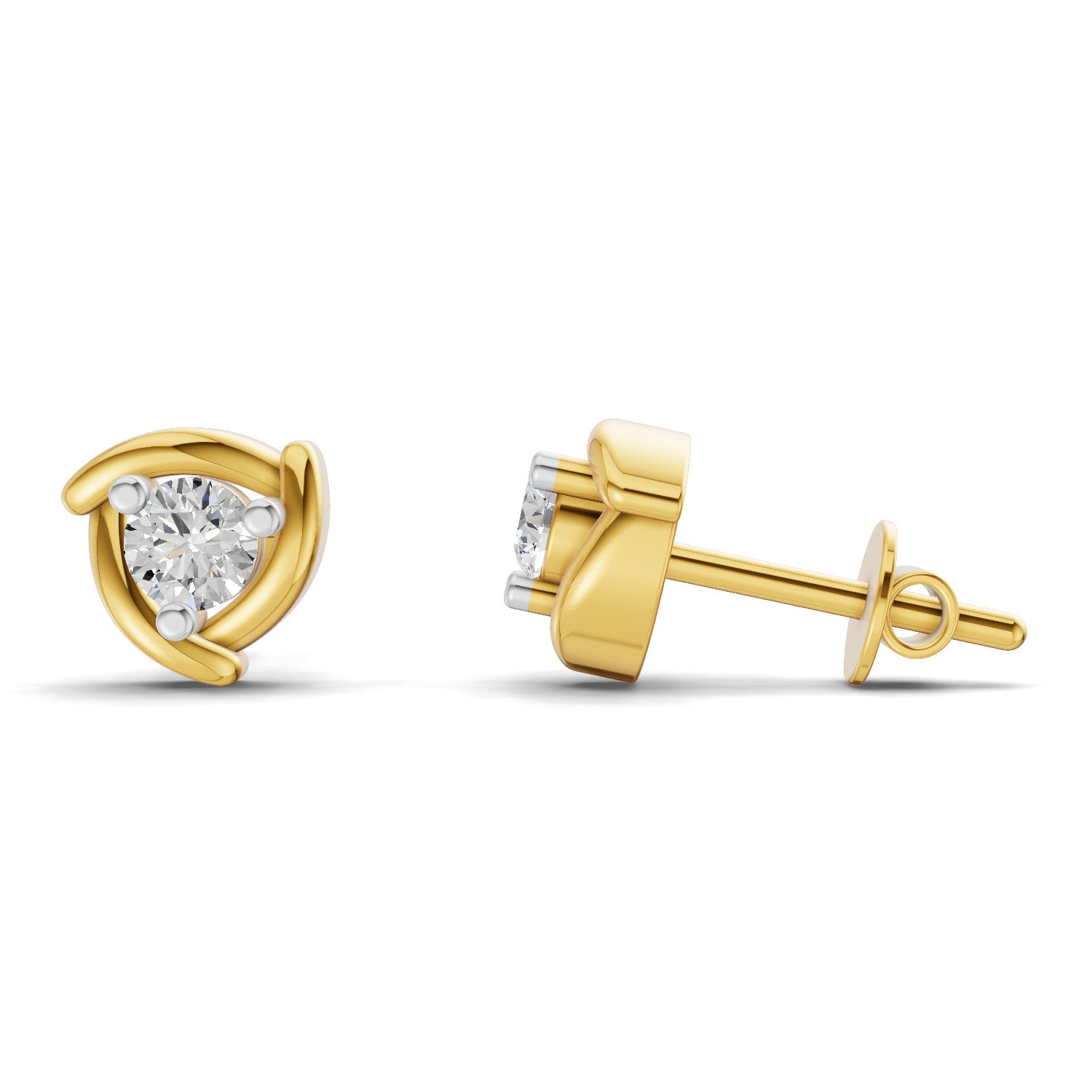 Lab Grown Diamond Earrings 0.29 Carat IGI Certified Round Shape 925 Sterling Silver Yellow Gold Plated Fashion Stud Earrings