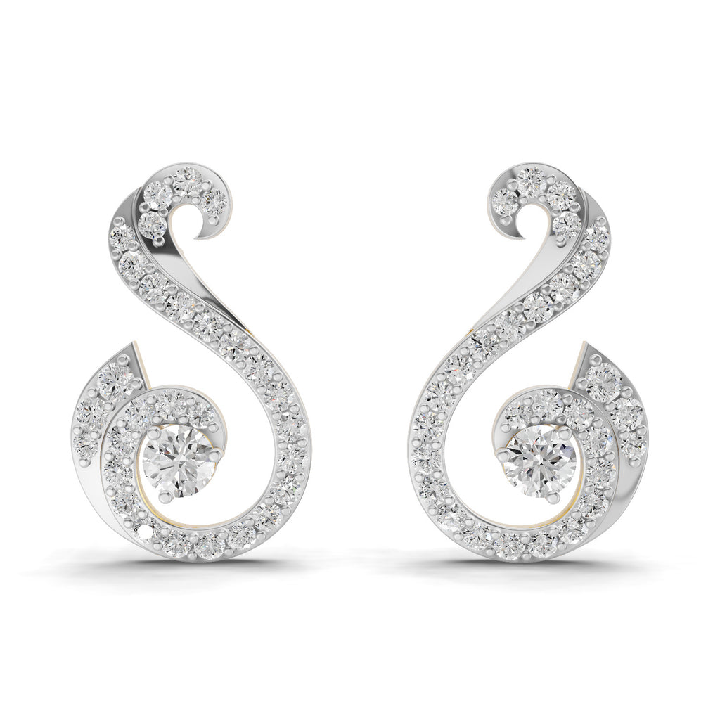 Lab Grown Diamond Earrings 1.13 Carat IGI Certified Round Shape 925 Sterling Silver Yellow Gold Plated Swirl Fashion Earrings