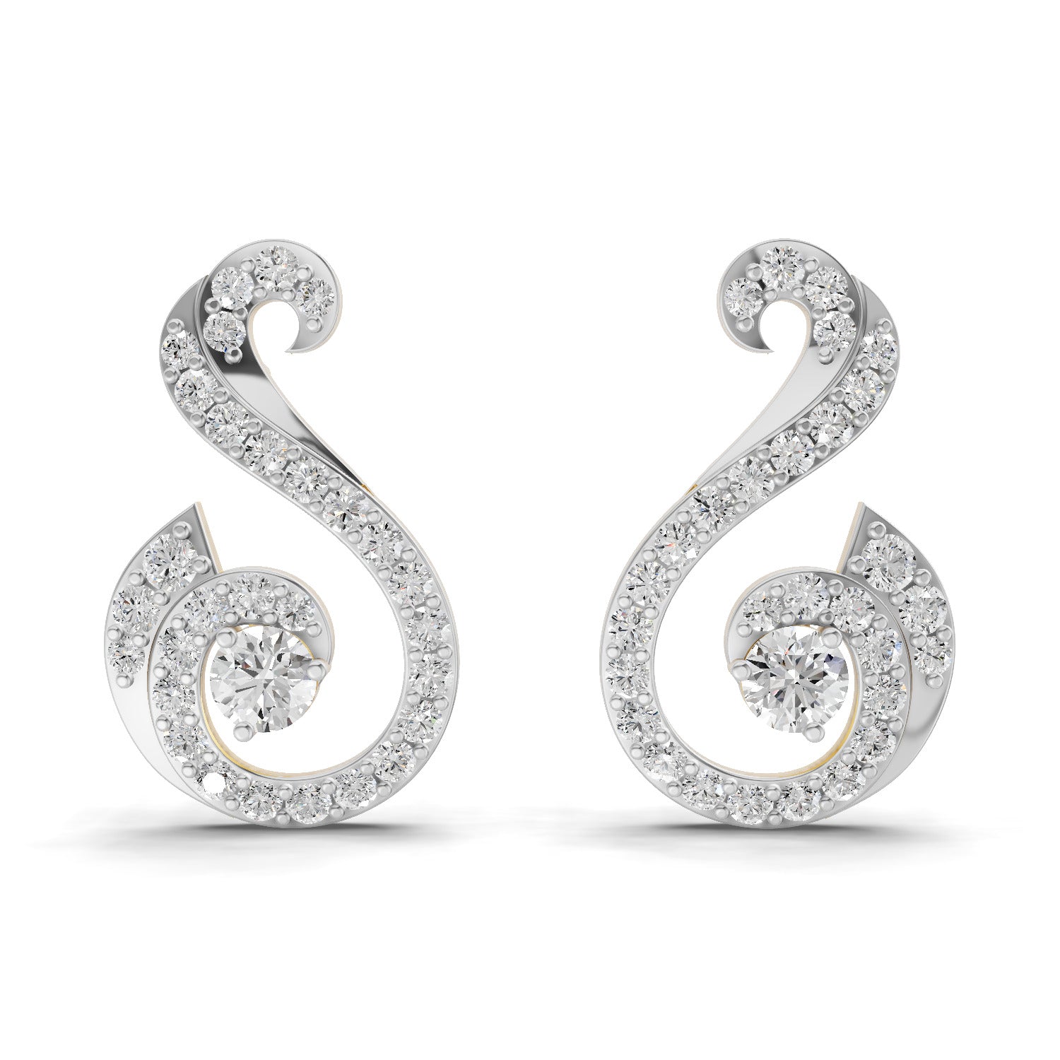 Lab Grown Diamond Earrings 1.13 Carat IGI Certified Round Shape 925 Sterling Silver Yellow Gold Plated Swirl Fashion Earrings