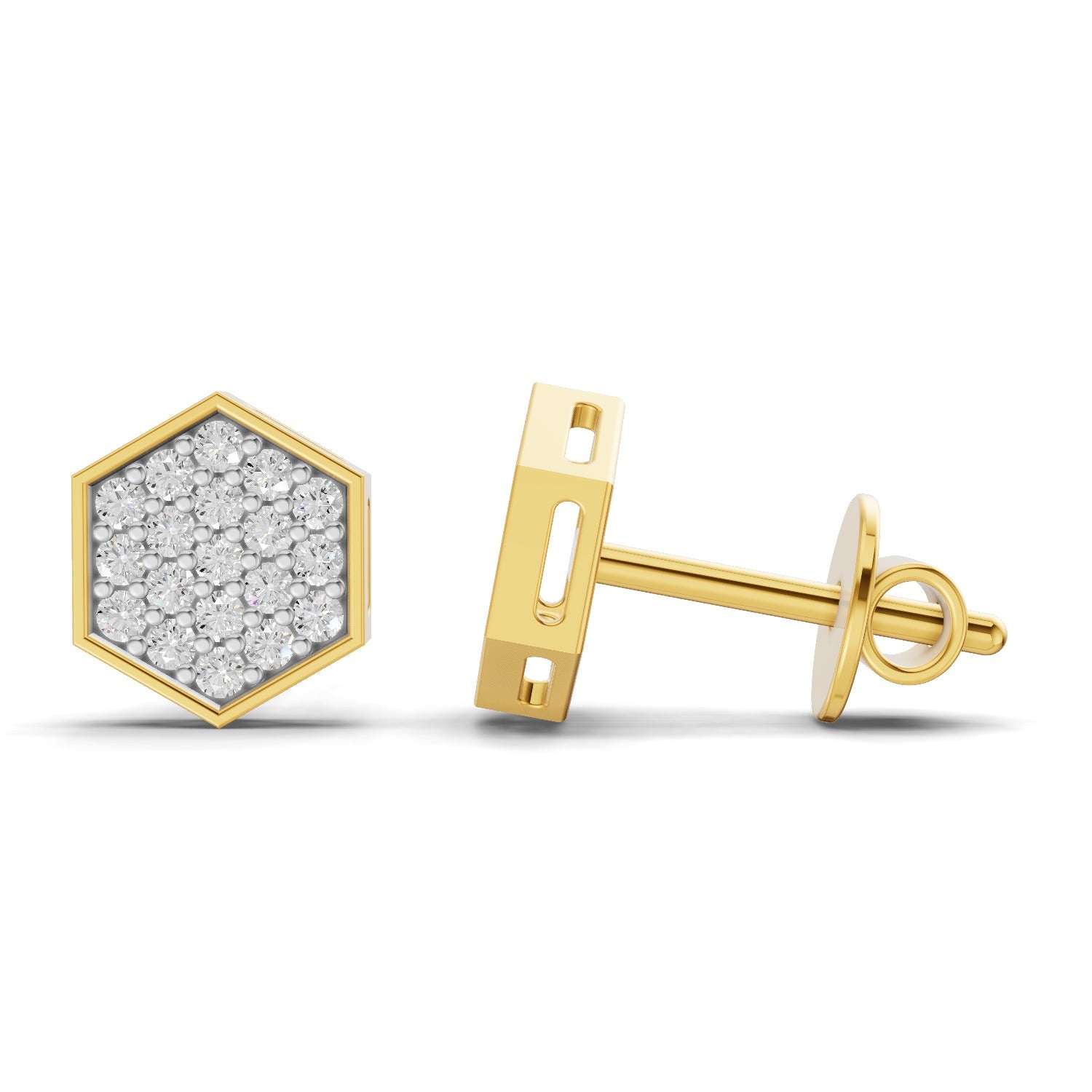 Lab Grown Diamond Earrings 0.3 Carat IGI Certified Round Shape 925 Sterling Silver Yellow Gold Plated Hexagon Cluster Earrings