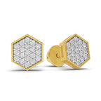 Lab Grown Diamond Earrings 0.3 Carat IGI Certified Round Shape 925 Sterling Silver Yellow Gold Plated Hexagon Cluster Earrings