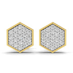 Lab Grown Diamond Earrings 0.3 Carat IGI Certified Round Shape 925 Sterling Silver Yellow Gold Plated Hexagon Cluster Earrings