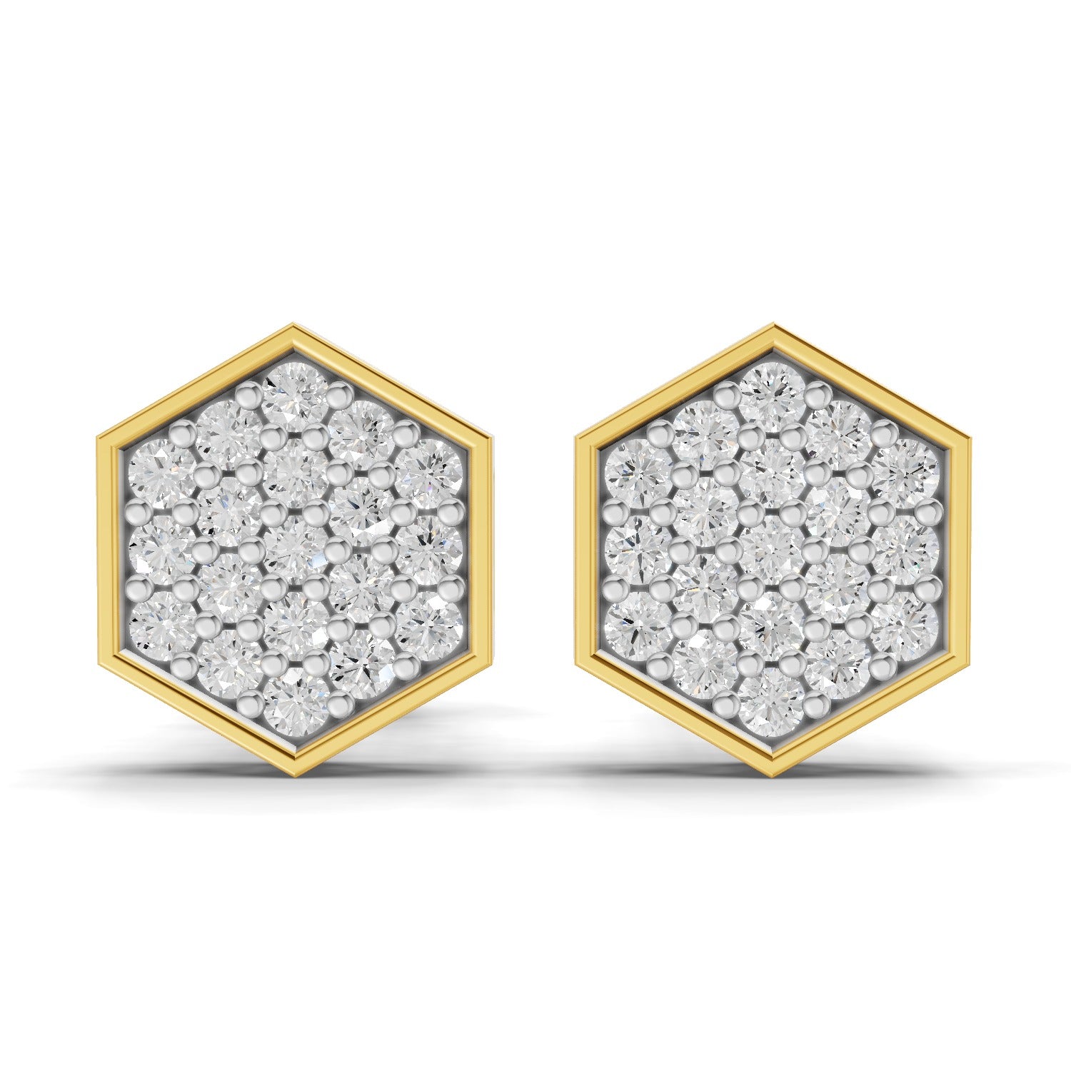 Lab Grown Diamond Earrings 0.3 Carat IGI Certified Round Shape 925 Sterling Silver Yellow Gold Plated Hexagon Cluster Earrings