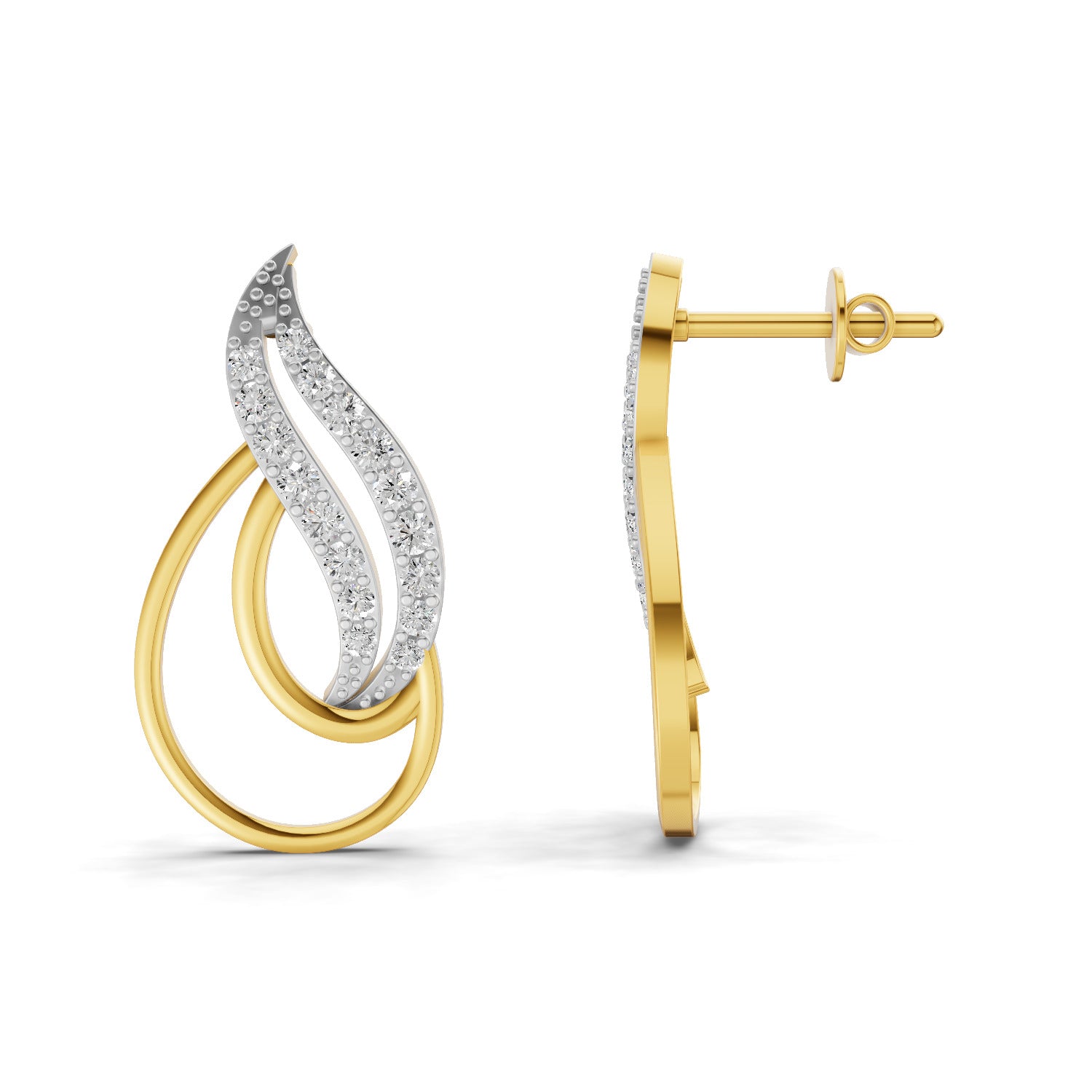 Lab Grown Diamond Earrings 0.46 Carat IGI Certified Round Shape 925 Sterling Silver Yellow Gold Plated Fashion Earrings