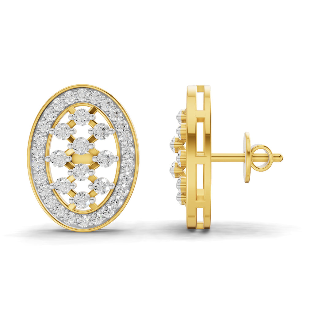 Lab Grown Diamond Earrings 1.12 Carat IGI Certified Round Shape 925 Sterling Silver Yellow Gold Plated Oval Fashion Earrings